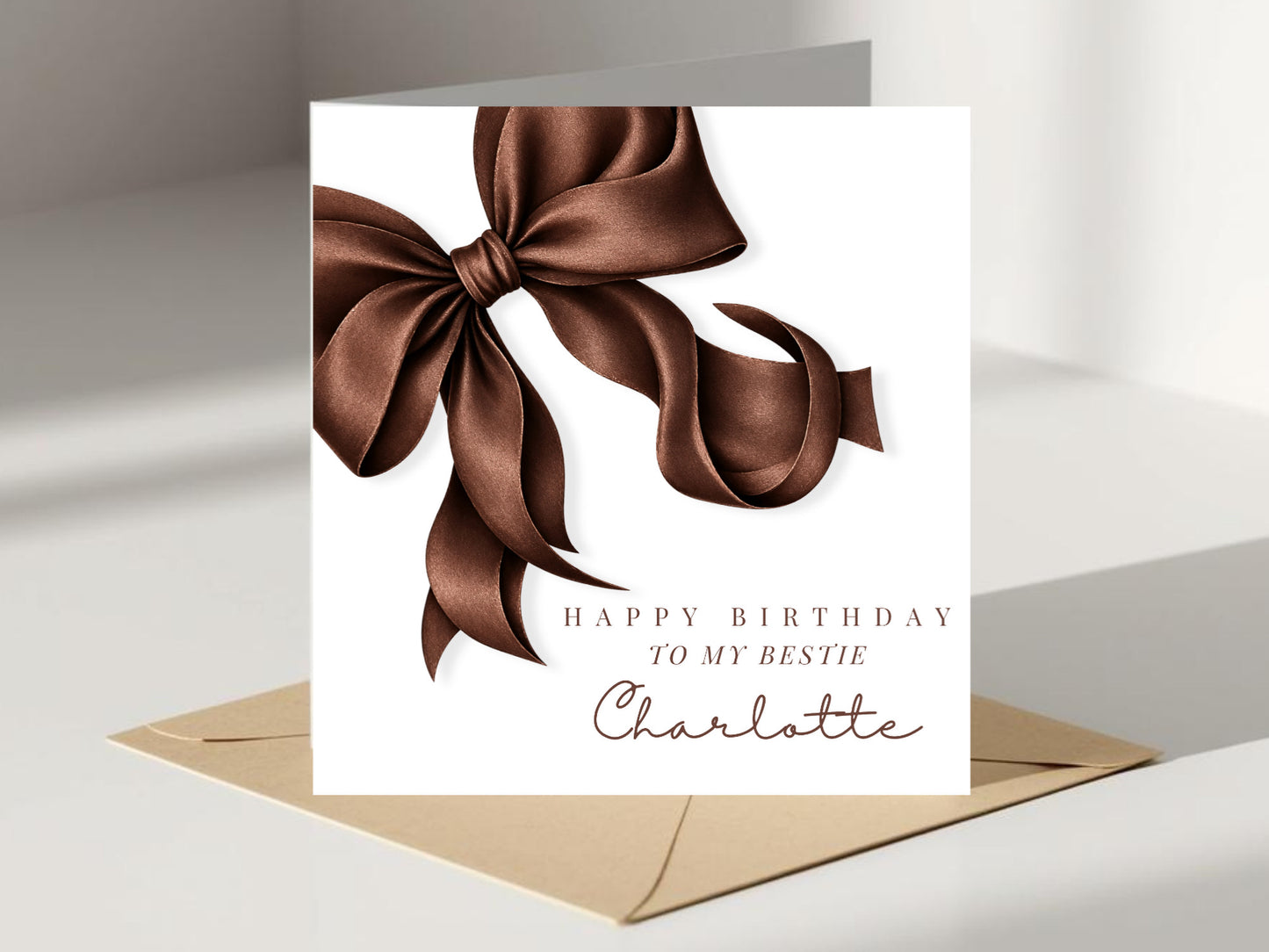 Personalised Bestie Bow Birthday Card - Brown Bow Design
