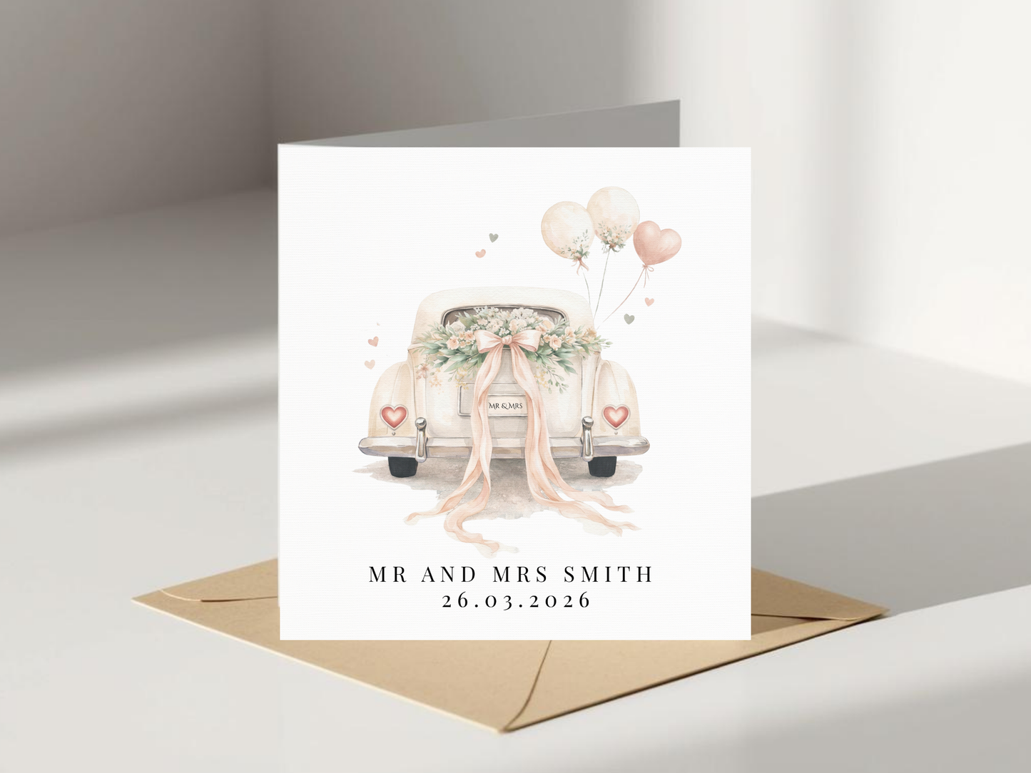 Personalised Wedding Card - Mr & Mrs Vintage Car Design