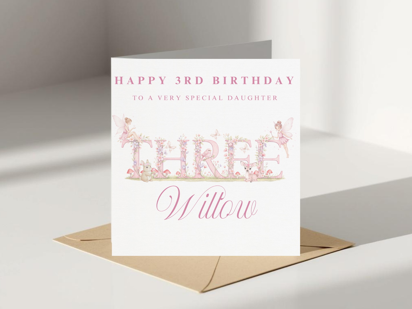 Personalised 3rd Birthday Card for Girl - Fairy Garden Design