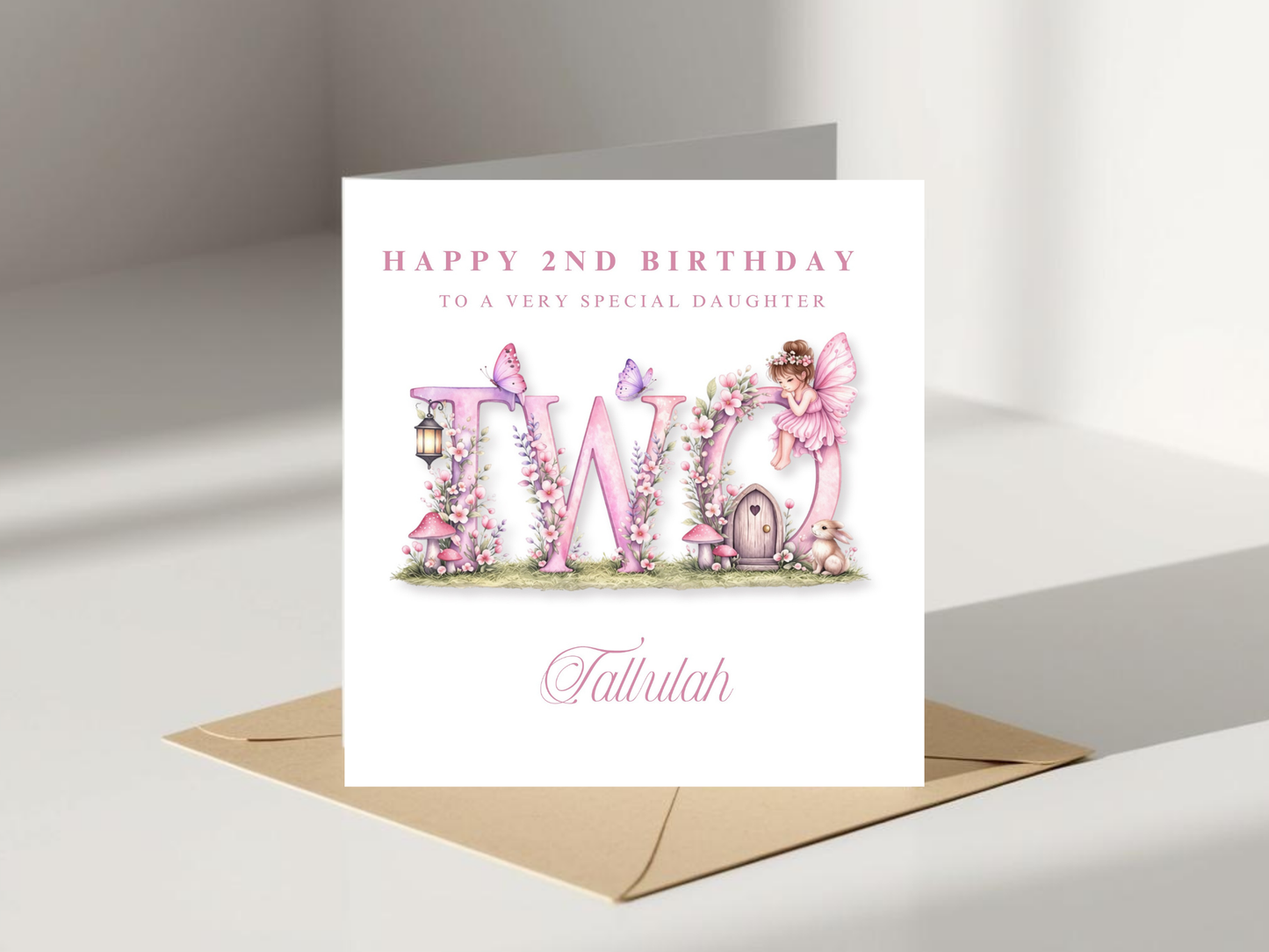 Personalised 2nd Birthday Card for Girl - Fairy Garden Design