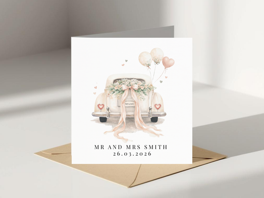 Personalised Wedding Card - Mr & Mrs Vintage Car Design