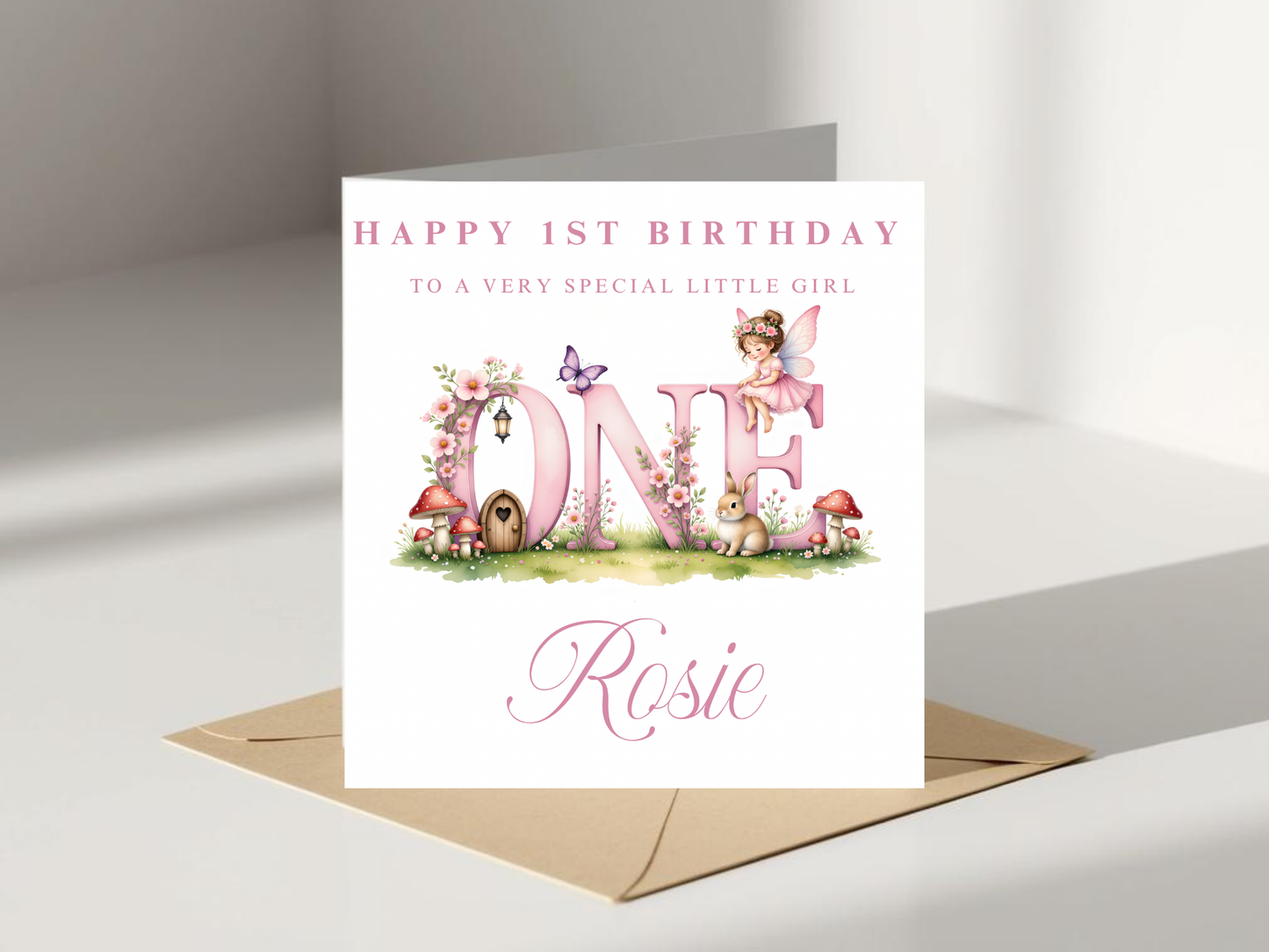 Personalised 1st Birthday Card for Girl - Fairy Garden Design - Special Little Girl