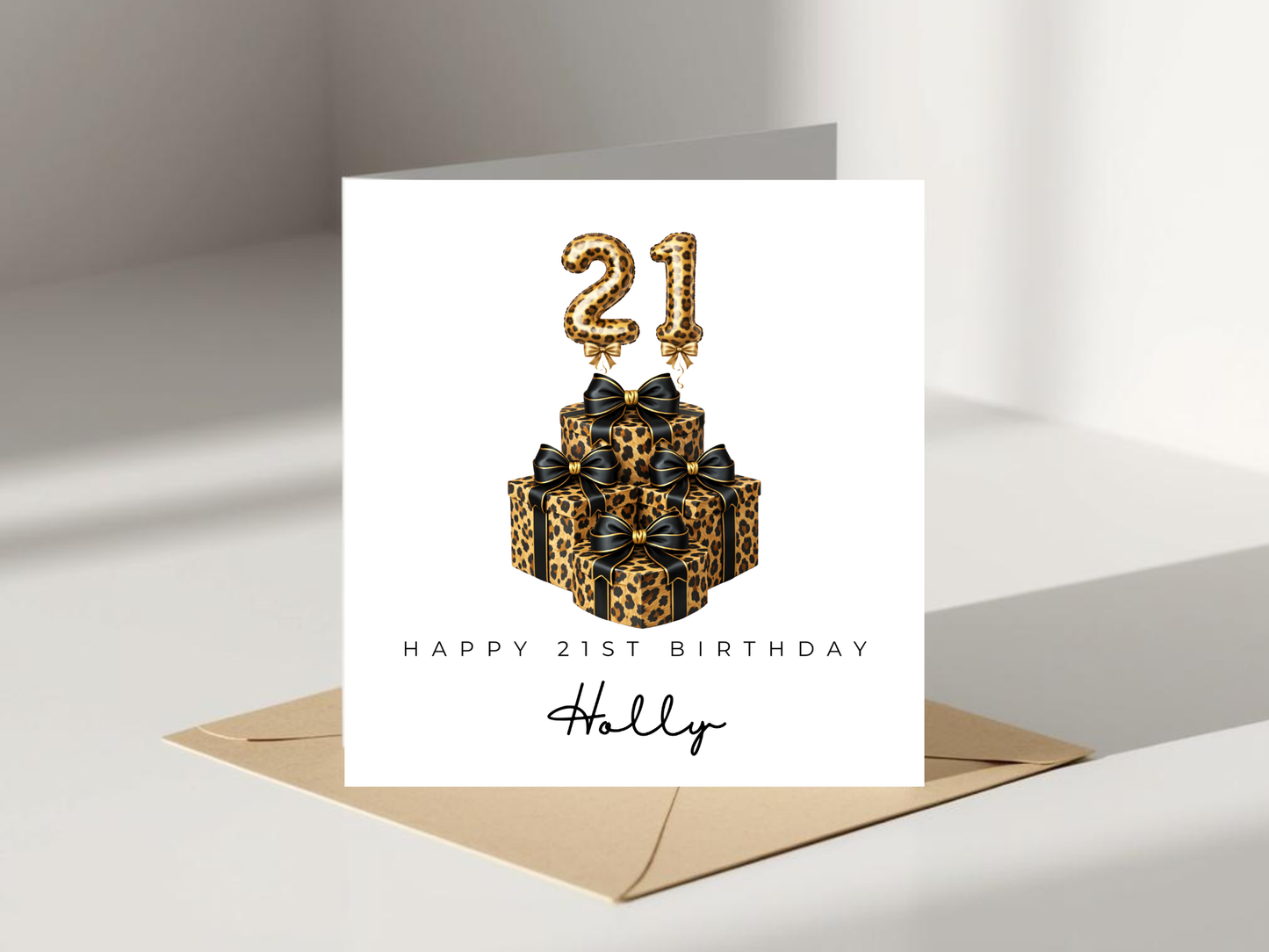 Personalised 21st Birthday Card - Leopard Print Custom Name Card for Her